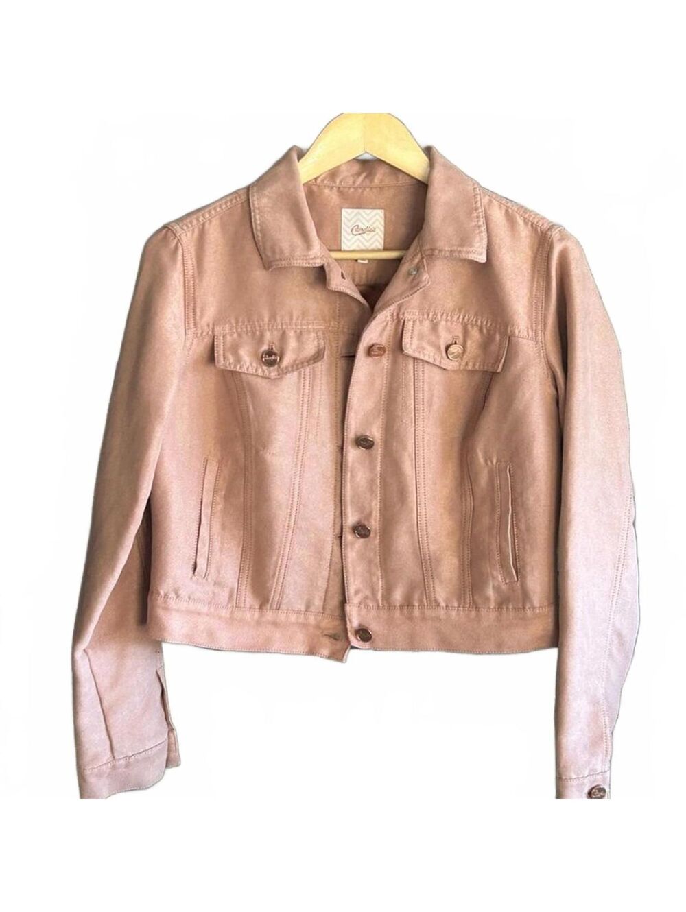 CANDIES Women's Trucker Jacket Pink Small Faux Leather Suede